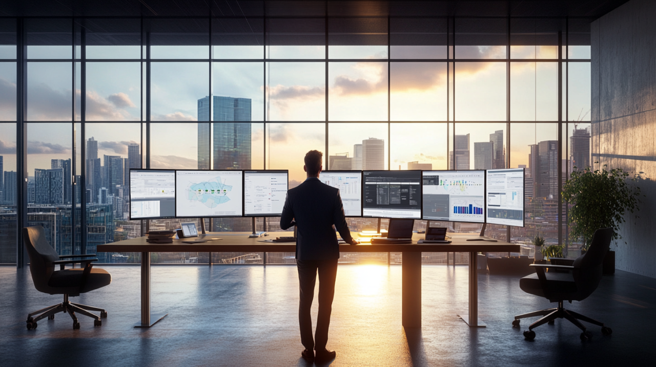 ejecutivo gestionando control horario unificado en operaciones regionales desde software centralizado