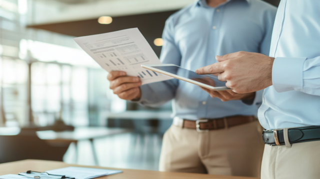 profesional de RRHH revisando datos de liquidación en software de control horario